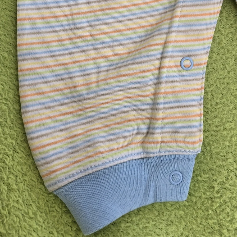 NWT 3-6M BOYS 2P ROMPER + BIB SET Striped COTTON BLUE Elephant LITTLE SAFARI (6)